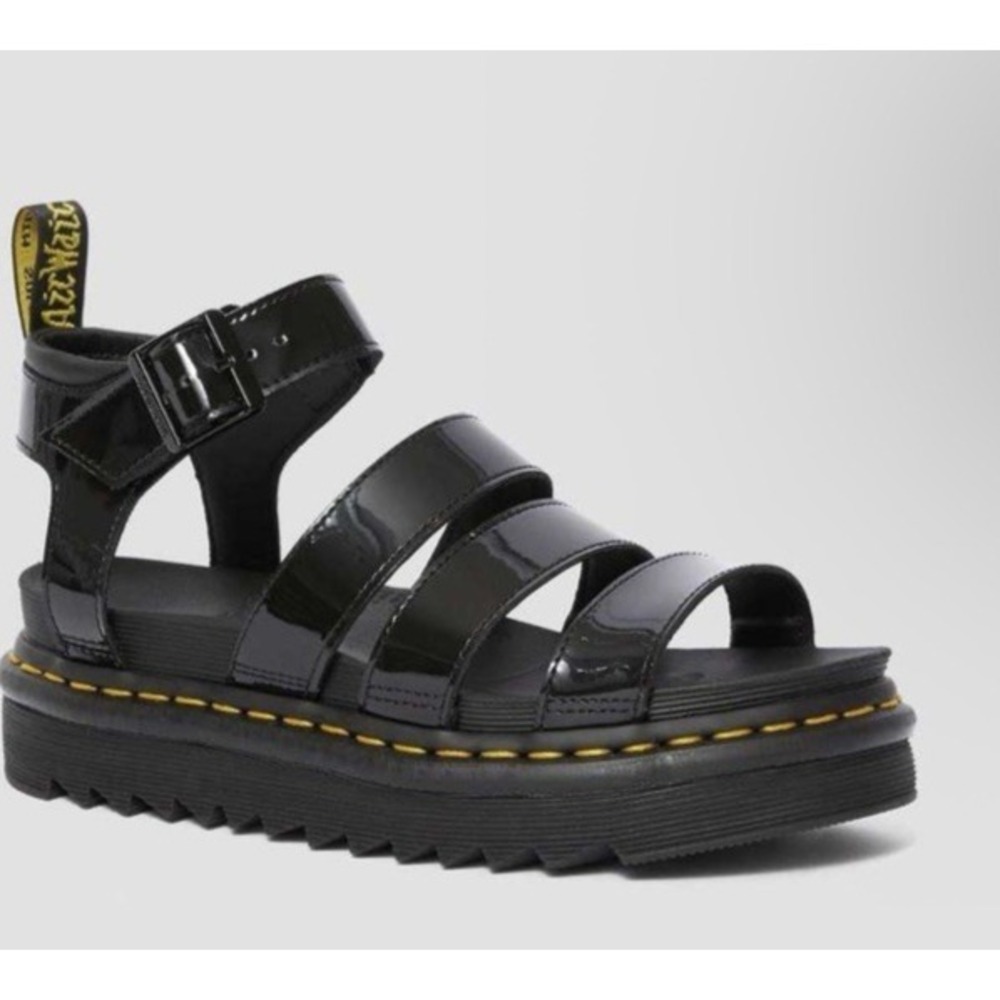 Dr. Martens Size 43 W11M10 Blaire Patent Lamper Leather Sandals Black Gladiator‎